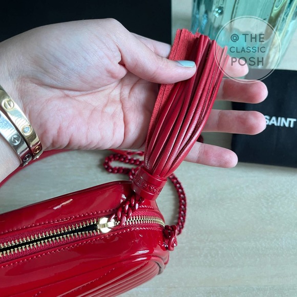 ❌SOLD❌ NEW SAINT LAURENT Lou Mini Matelassé Patent Leather Camera Bag RED - Picture 9 of 12